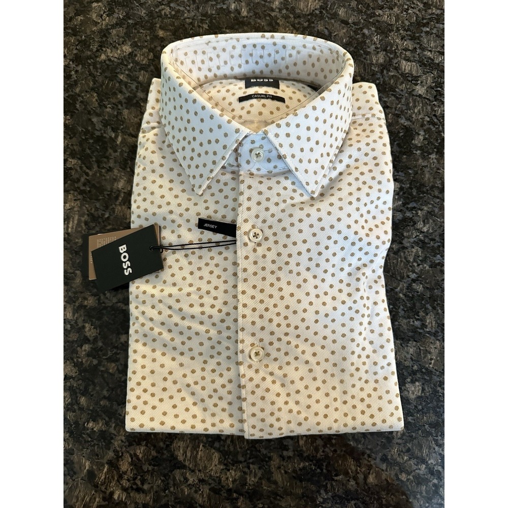 Hugo Boss Men's HAL Kent Casual Fit White Jersey Cotton Dress Shirt 39 15.5 Med